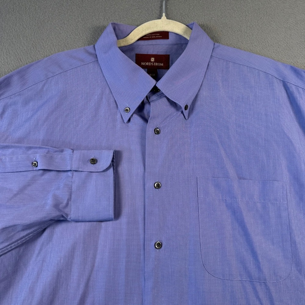 Nordstrom Mens Blue Cotton Button Down Dress Shirt 18-34 Long Sleeve Pocket